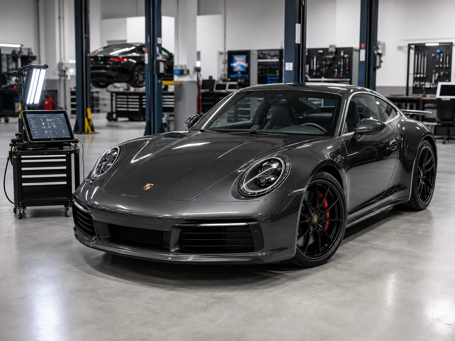 Porsche in einer professionellen Prüfwerkstatt